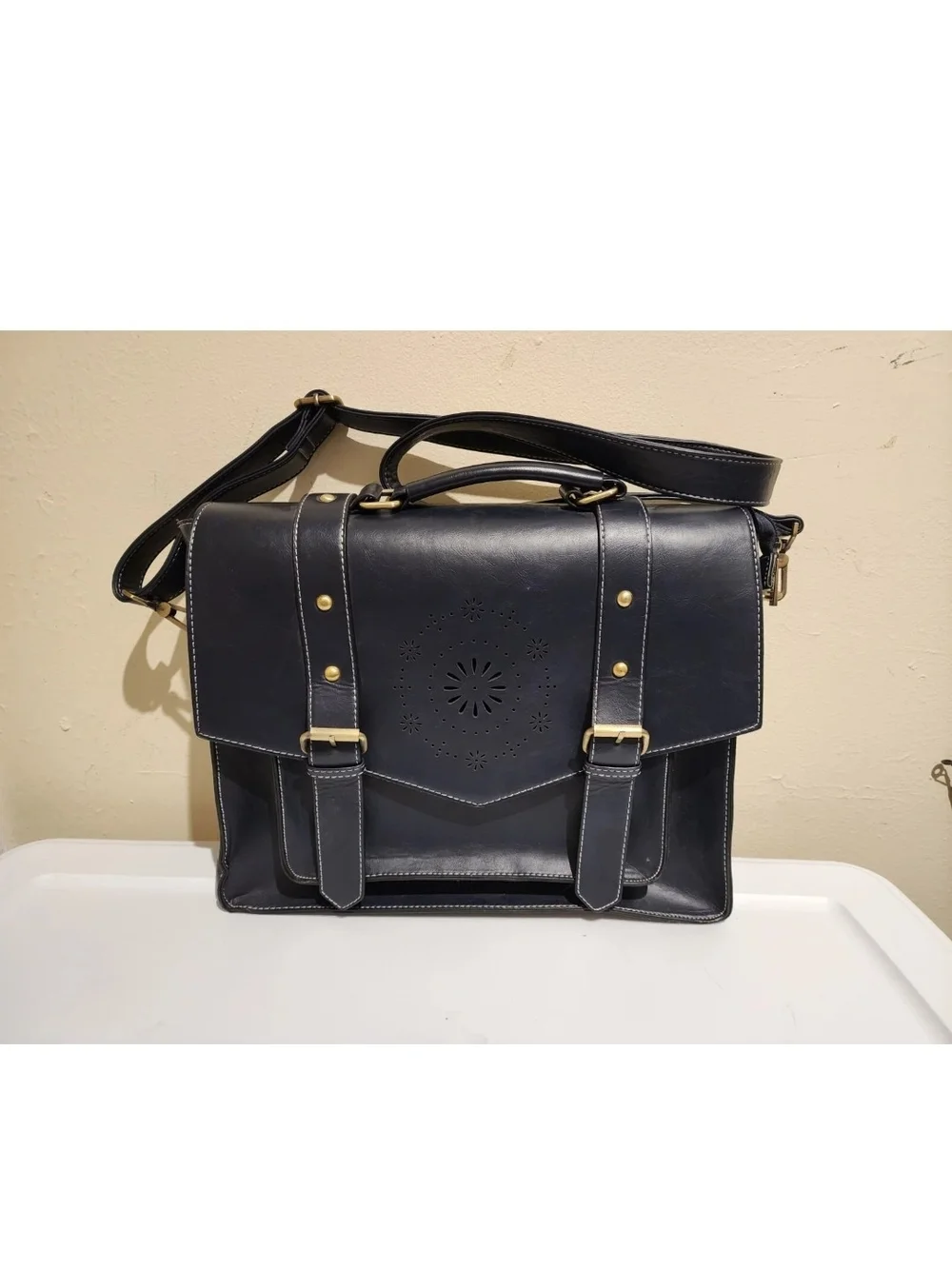 Womens ECOSUSI Retro Faux Leather Laptop Crossbody Briefcase Messenger Bag